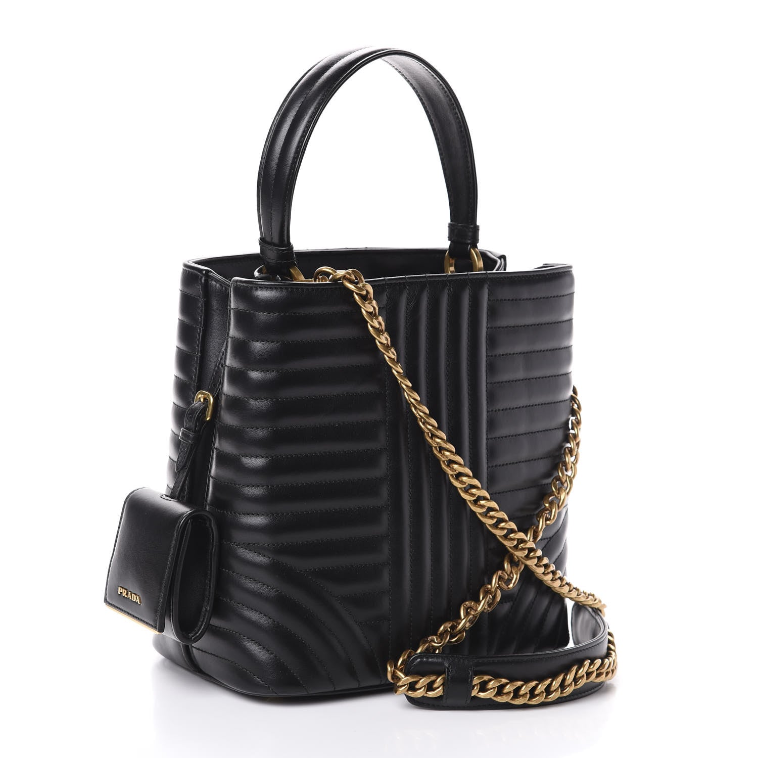 Prada Soft Calfskin Impunture Diagramme Medium Panier Black 3 of 9