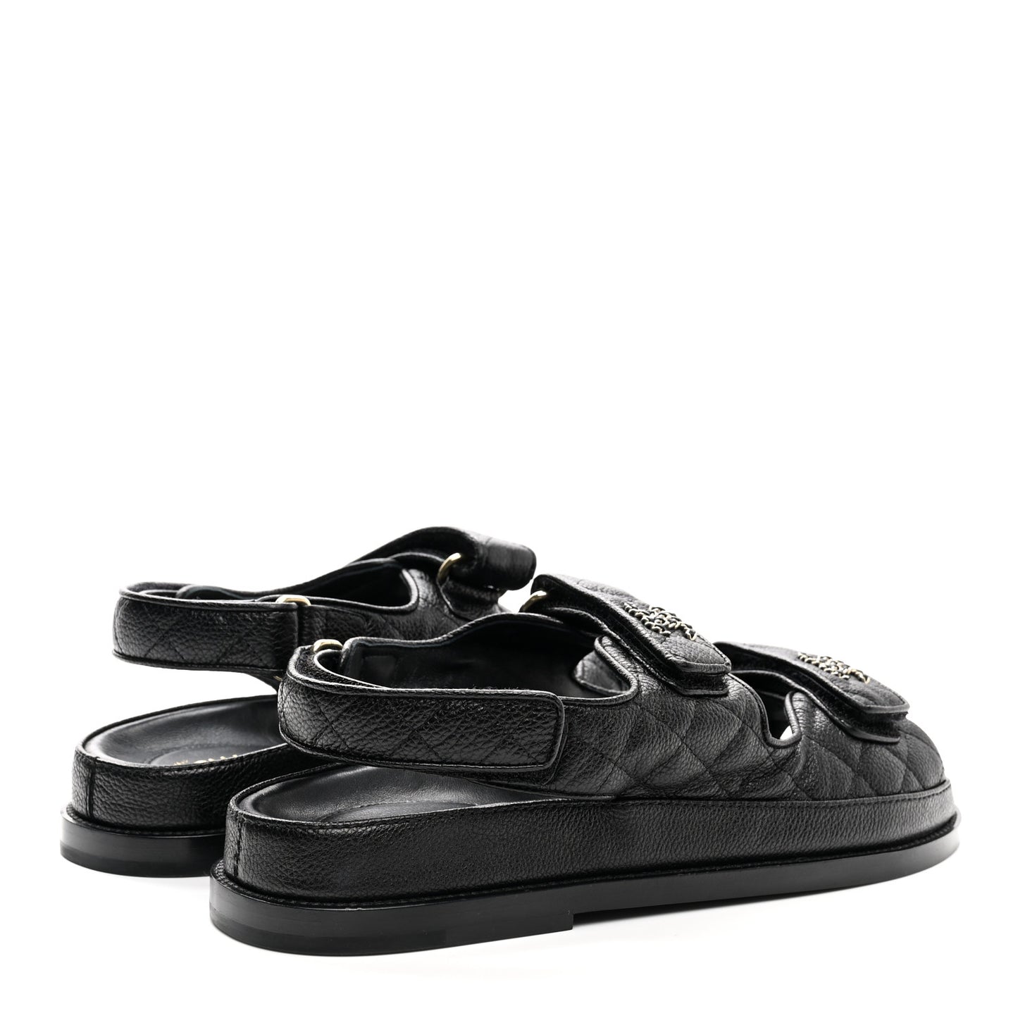 Grained Calfskin Velcro Dad Sandals 38.5 Black
