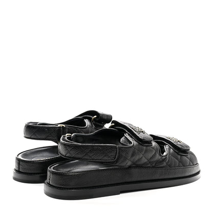 Chanel Grained Calfskin Velcro Dad Sandals 38.5 Black 4 of 11
