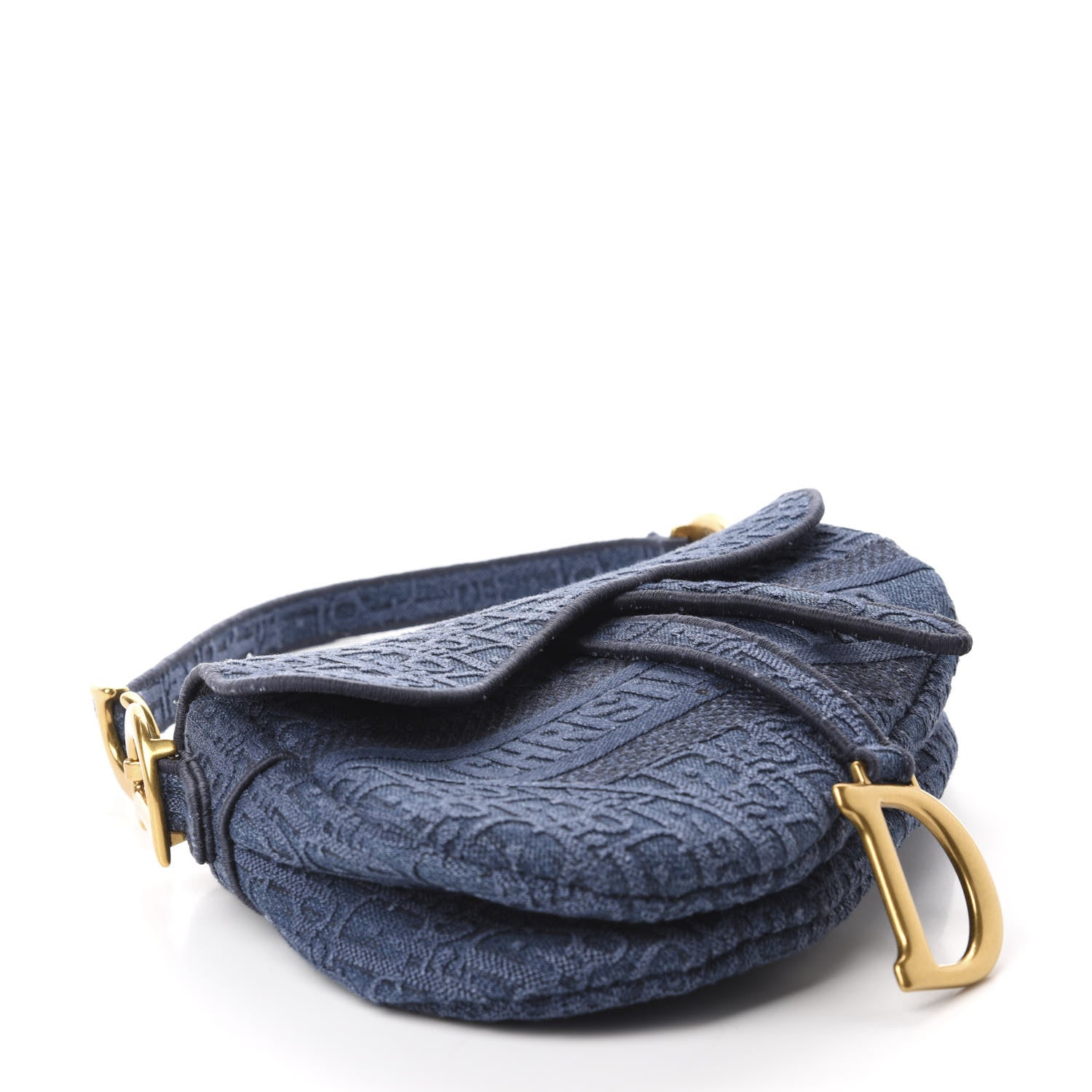 Christian Dior Oblique Embroidered Saddle Bag Denim Blue 4 of 12