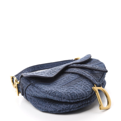 Christian Dior Oblique Embroidered Saddle Bag Denim Blue 4 of 12