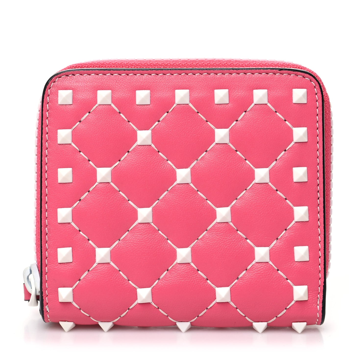 Lambskin Free Rockstud Spike Compact Zip Around Wallet Shadow Pink