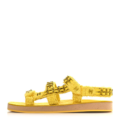 Chanel Tweed Chain Sandals 37.5 Yellow 1 of 9
