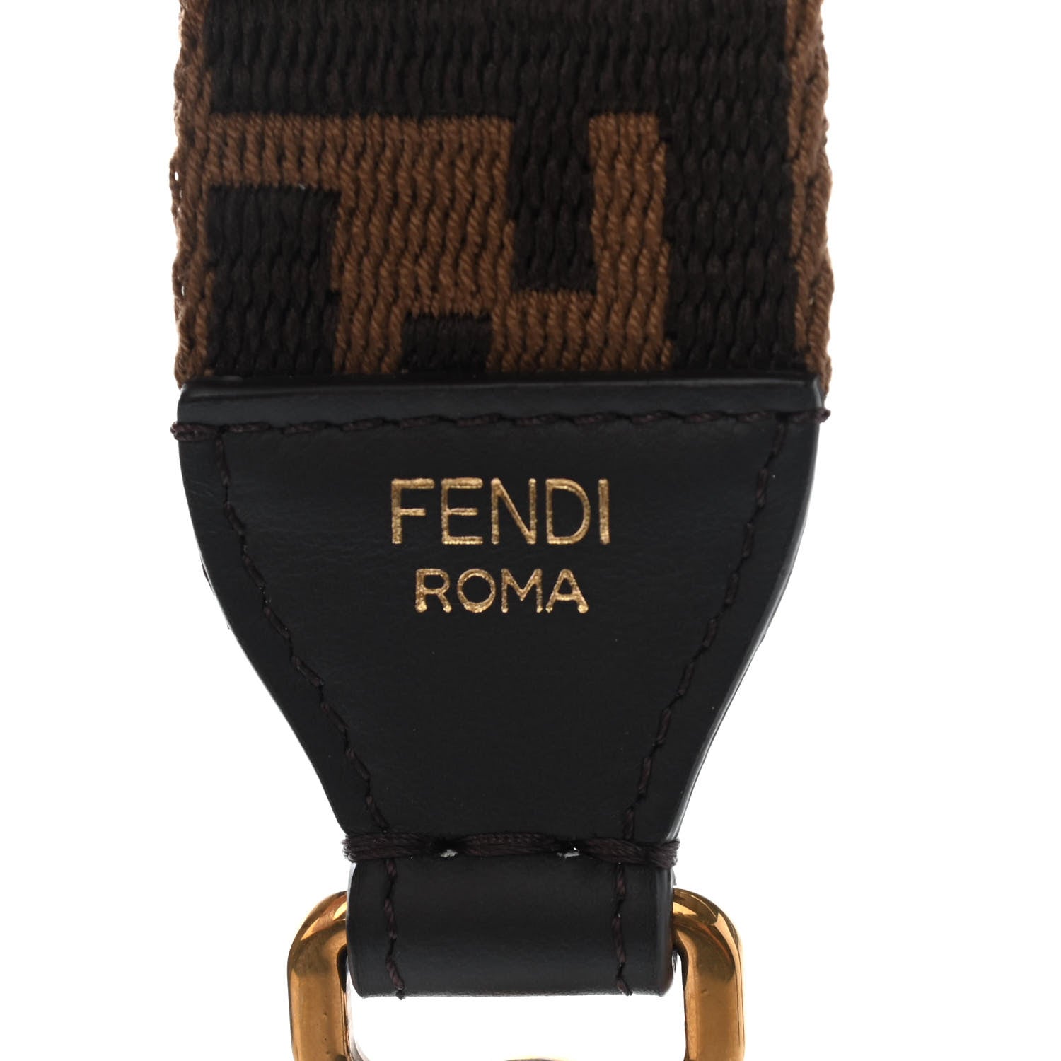 Fendi Ribbon Vitello Century FF 1974 Flat Studded Strap You Fango Marrone Ebano 3 of 4