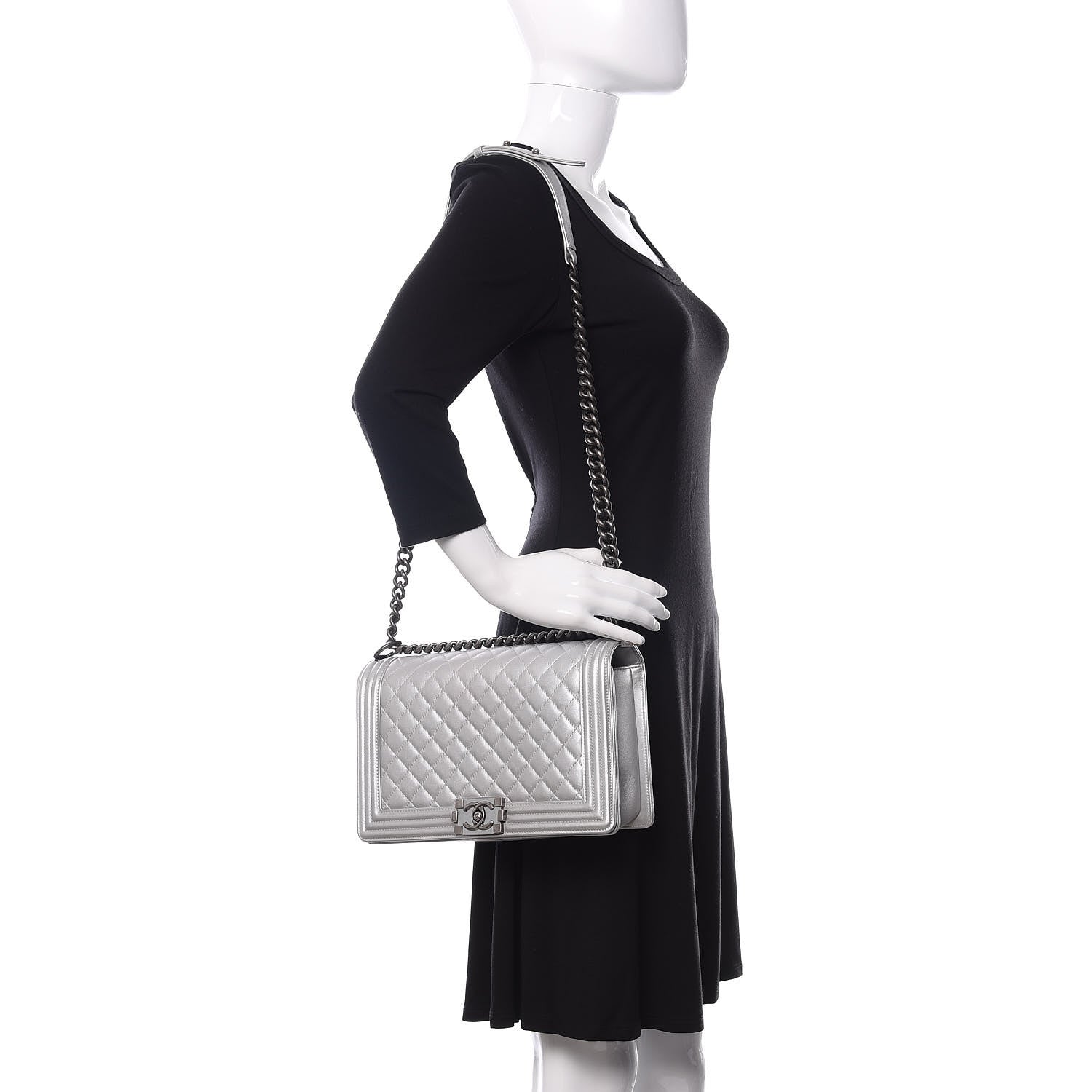 Chanel Metallic Calfskin Quilted New Medium Plexiglass Boy Flap Silver 2 of 10