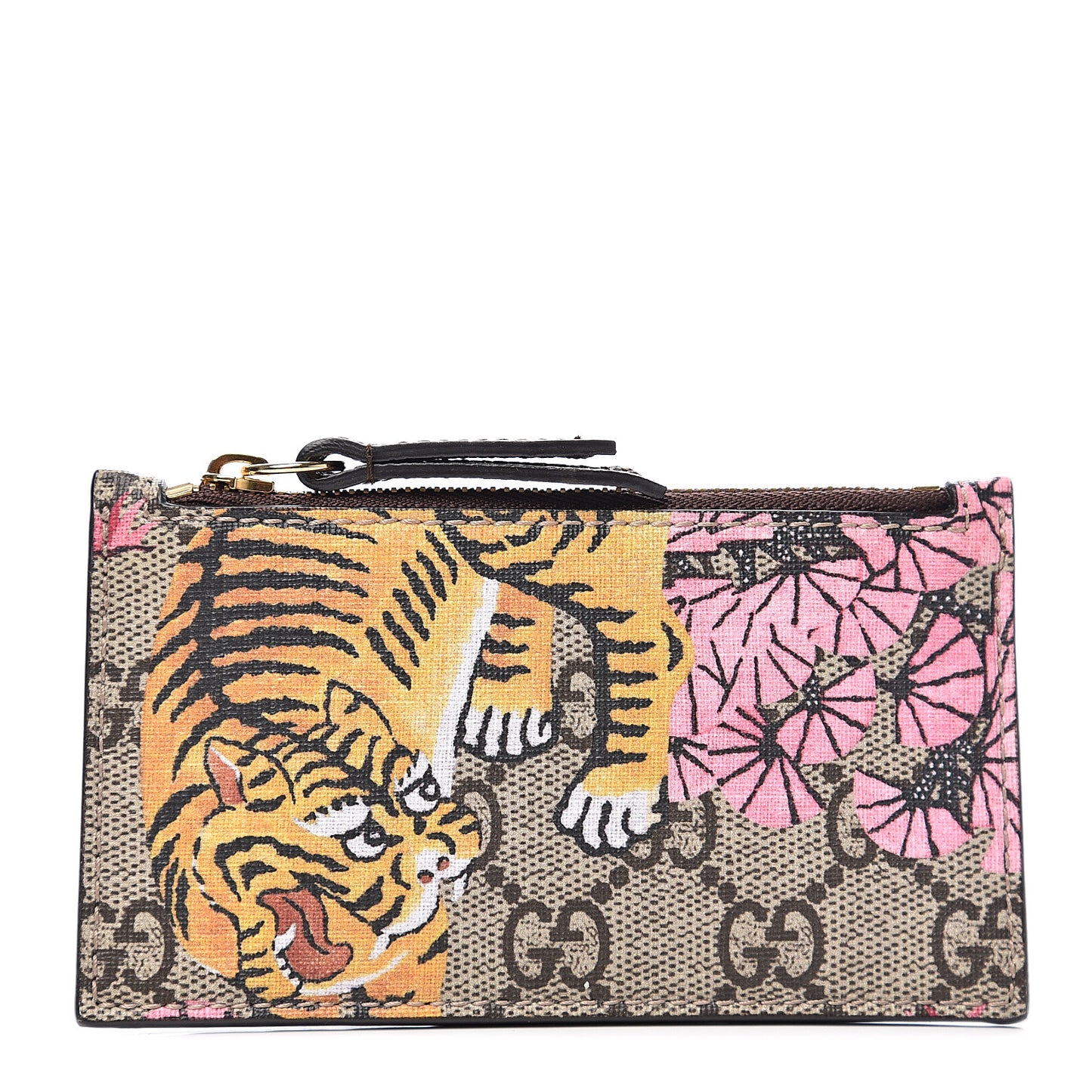 GG Supreme Monogram Bengal Coin Case Card Holder Beige Crop Pink New Acero