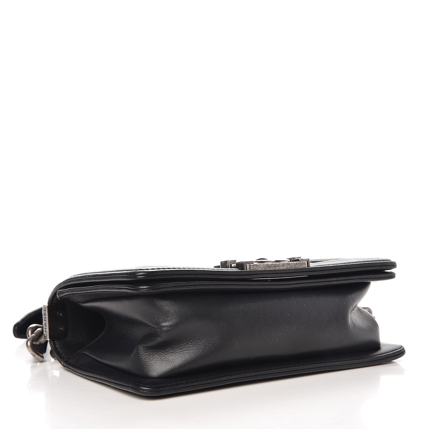 Calfskin Chevron Quilted Small Boy Flap Black