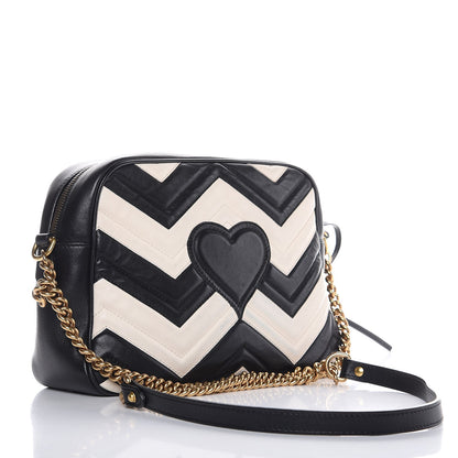 Gucci Calfskin Matelasse Medium GG Marmont Chain Shoulder Bag Black White 3 of 9