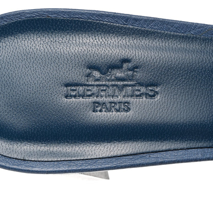 Hermes Ostrich Oasis Sandals 39 Bleu 6 of 9