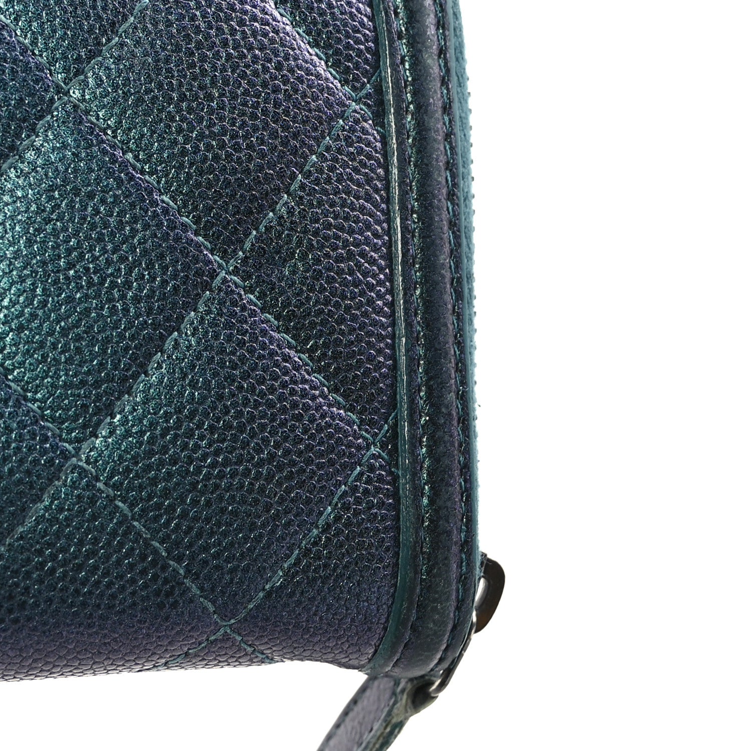 Chanel Iridescent Caviar Quilted Medium Filigree Zip Around Wallet Dark Turquoise 9 of 14