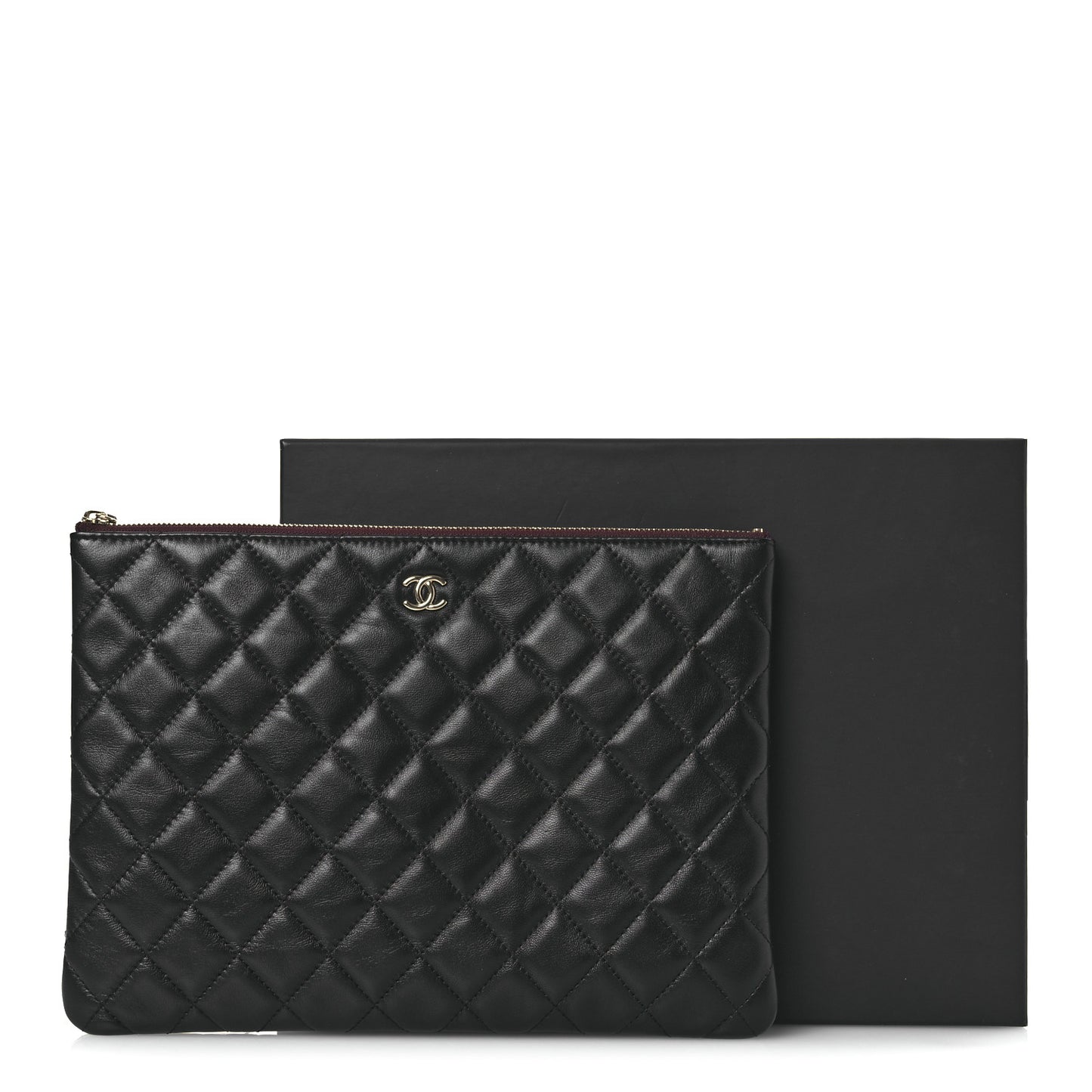 Lambskin Quilted Medium Cosmetic Case Black