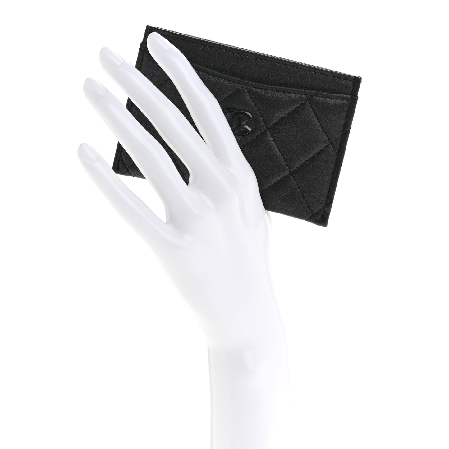 Pearly Lambskin Quilted Card Holder So Black