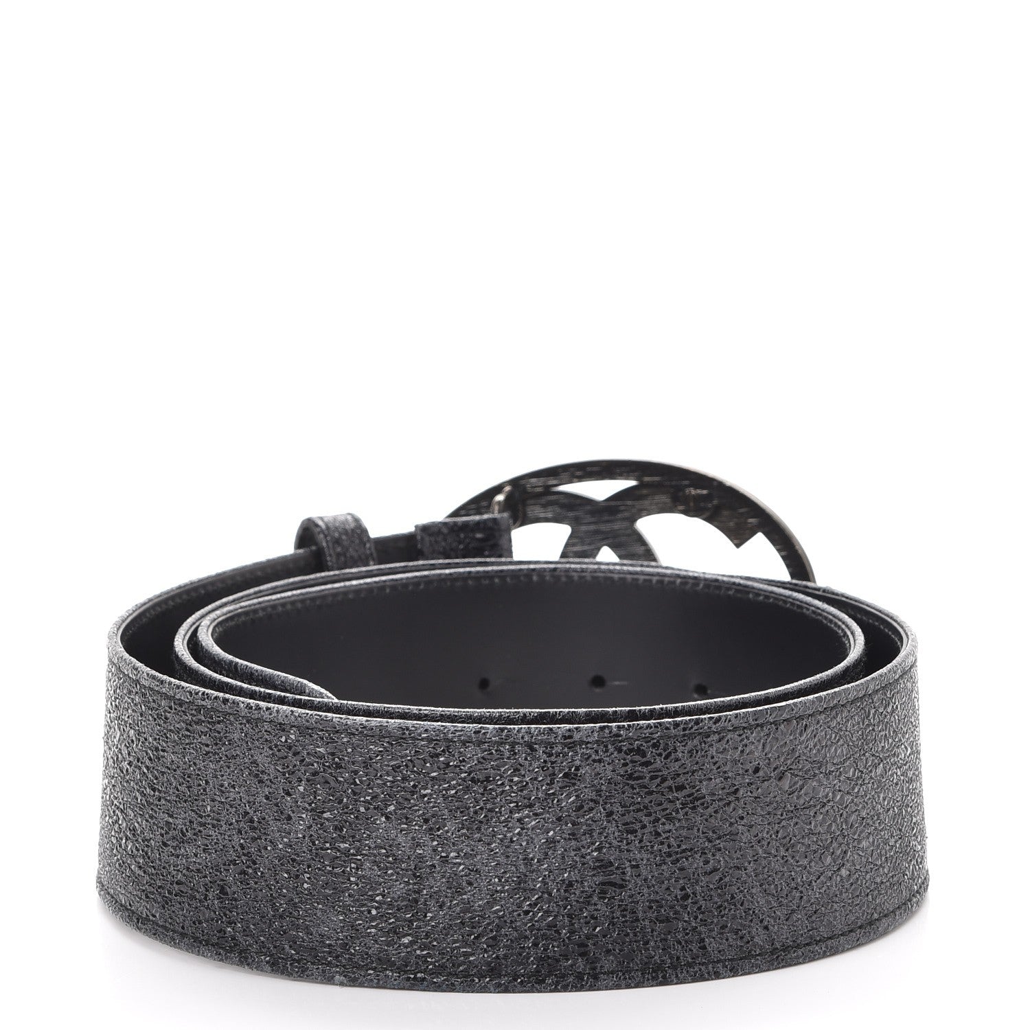 Chanel Metallic Crackled Calfskin CC Belt 95 38 Black 3 of 9