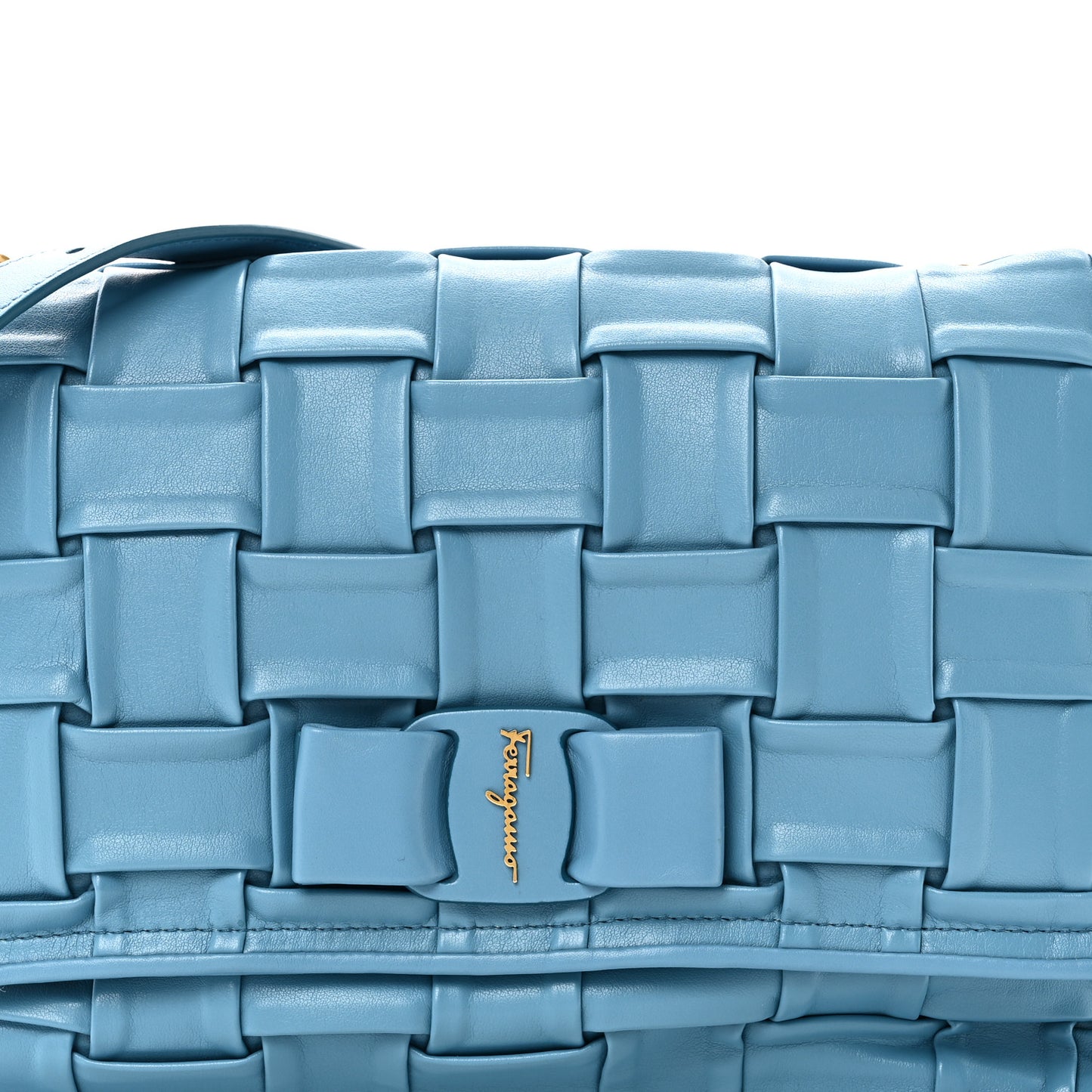 Woven Calfskin Viva Bow Shoulder Bag Blue