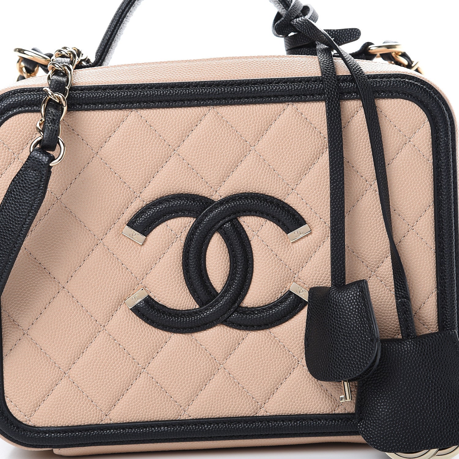 Chanel Caviar Quilted Medium CC Filigree Vanity Case Beige Black 7 of 11