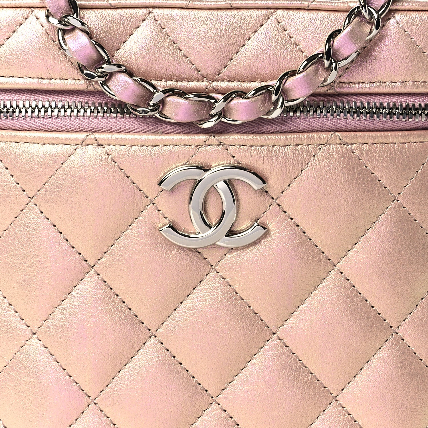 Chanel Iridescent Calfskin Quilted Small Top Handle Vanity Case With Chain Pink 8 of 12