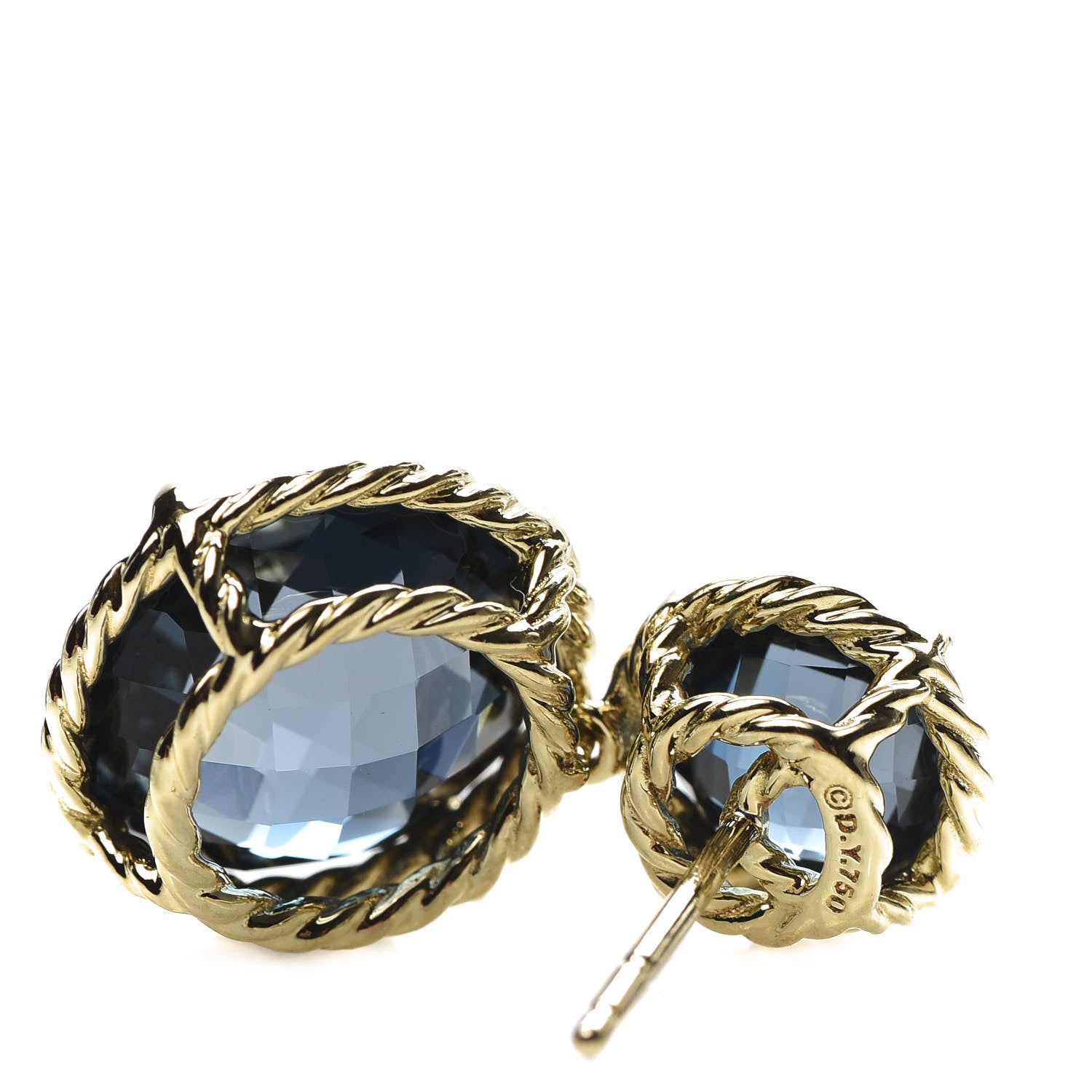 David Yurman 18K Yellow Gold Blue Topaz Chatelaine Double Drop Earrings 4 of 4