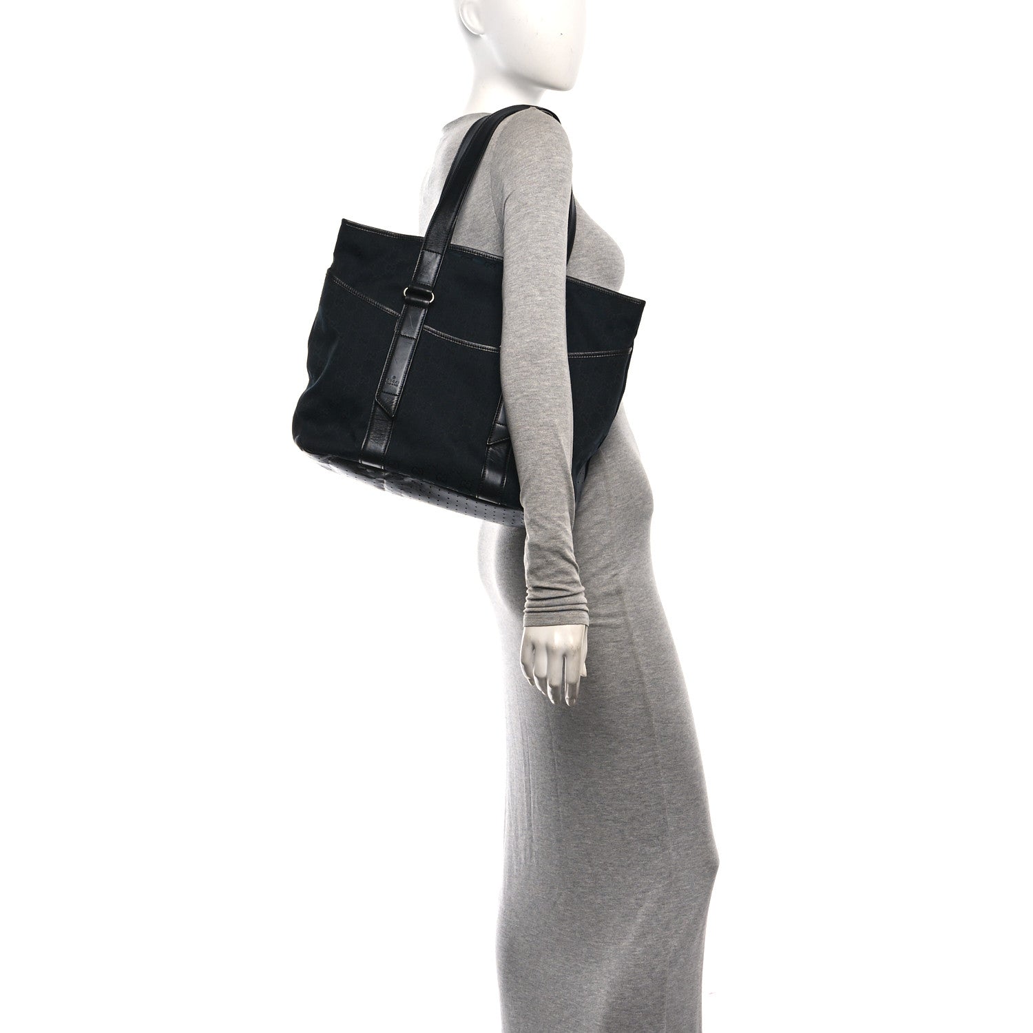 Gucci Monogram Calfskin Perforated Tote Black 2 of 10