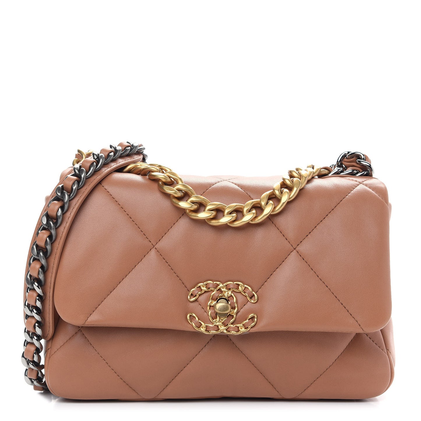 Lambskin Quilted Medium Chanel 19 Flap Light Brown