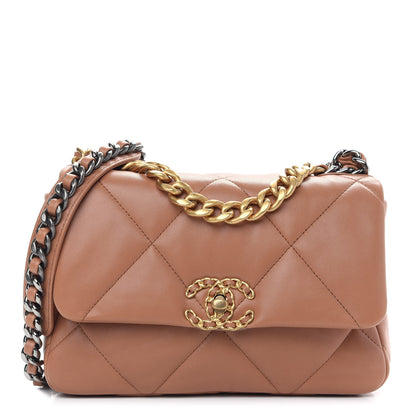 Chanel Lambskin Quilted Medium Chanel 19 Flap Light Brown 1 of 9