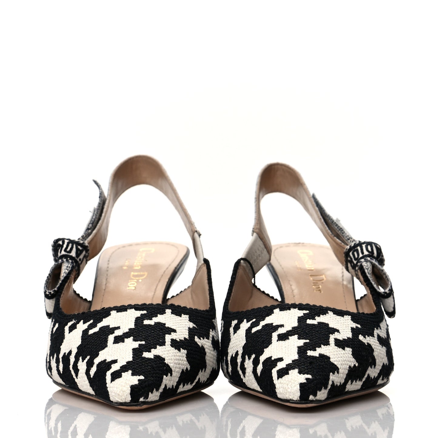 Cotton Ribbon Macro Houndstooth J'Adior Slingback 65mm Pumps 36.5 White Black