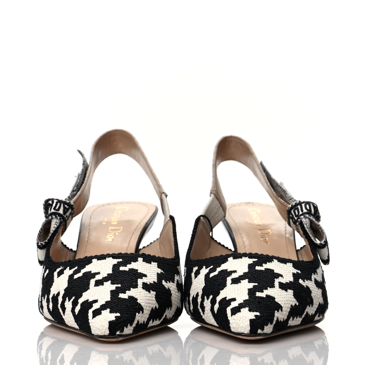 Christian Dior Cotton Ribbon Macro Houndstooth J'Adior Slingback 65mm Pumps 36.5 White Black 2 of 10