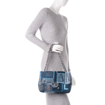 Chanel Denim Tweed Patchwork Jumbo Single Flap Blue 2 of 8