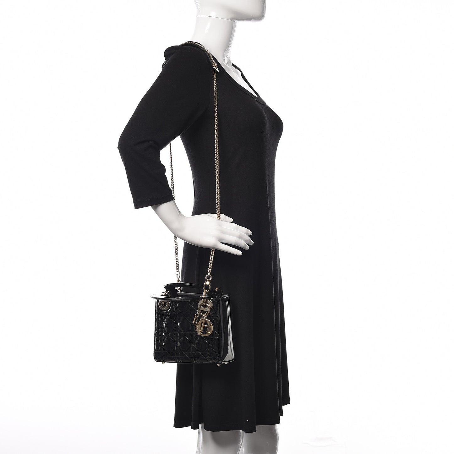 Patent Cannage Mini Lady Dior Black
