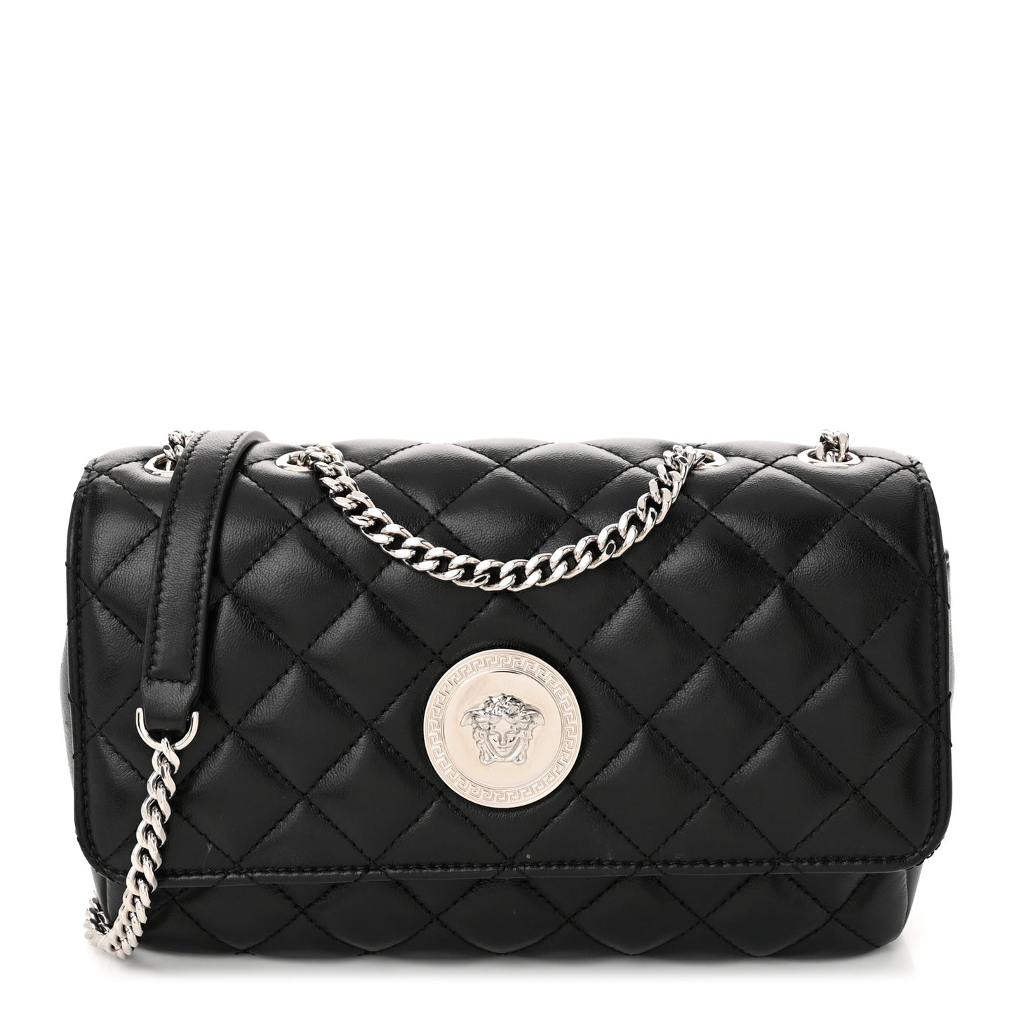 Nappa Quilted Medusa Small Chain Shoulder Bag Black