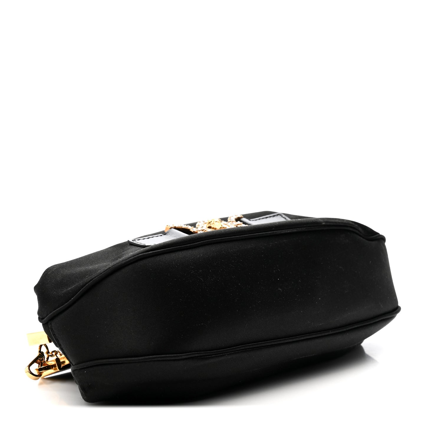 Satin Crystal Medusa 95 Plaque Clutch Black