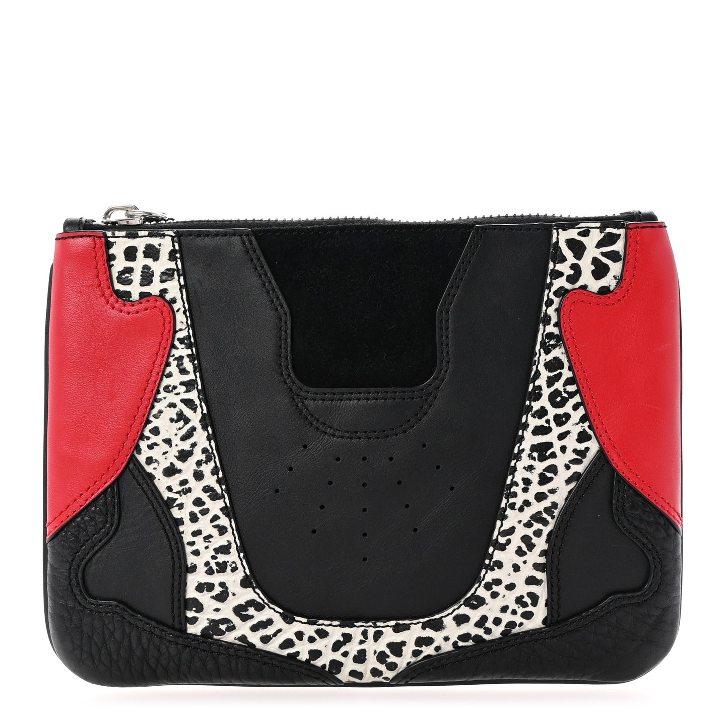 Perforated Calfskin Clutch  Black Red