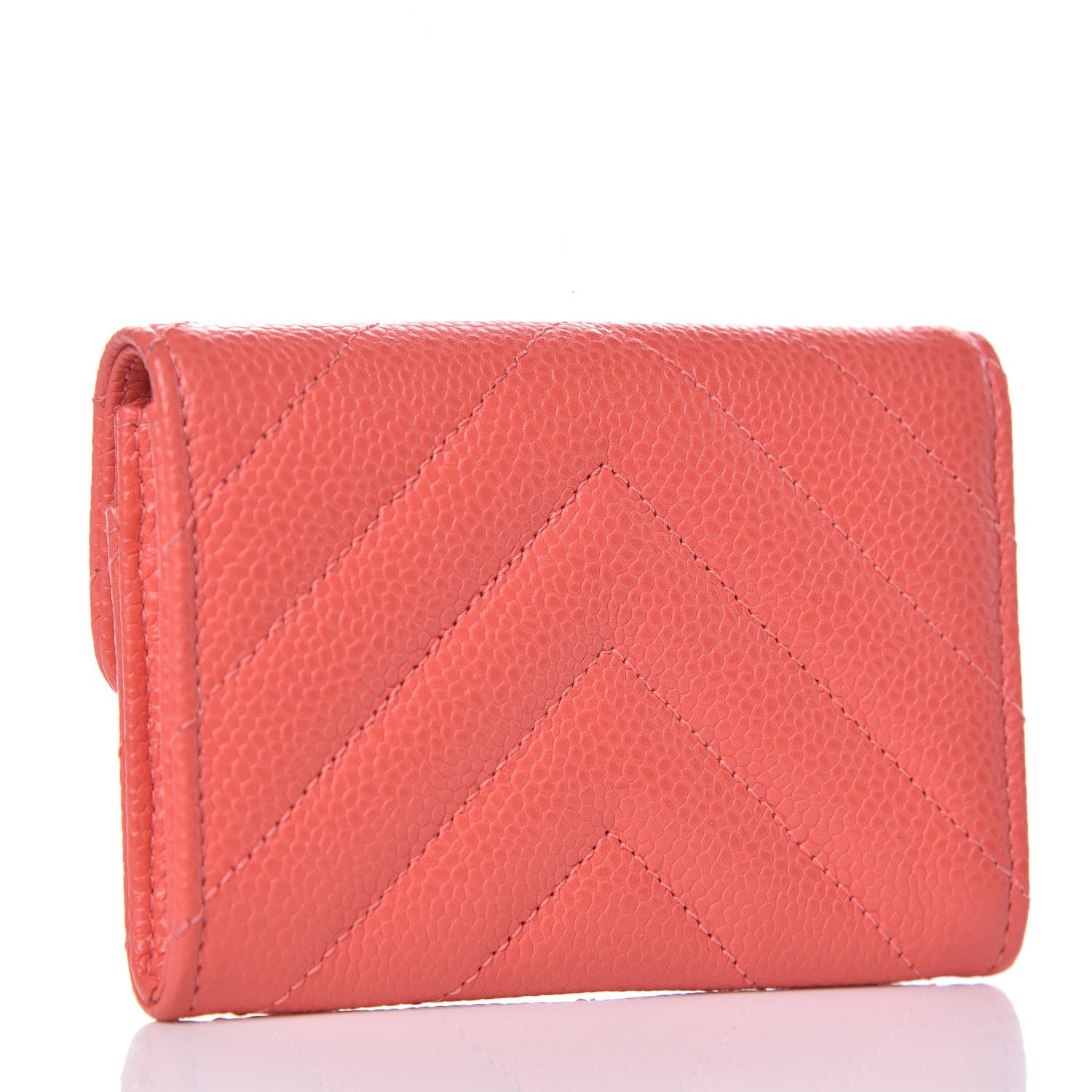 Chanel Caviar Chevron Quilted Card Holder Coral 3 of 8