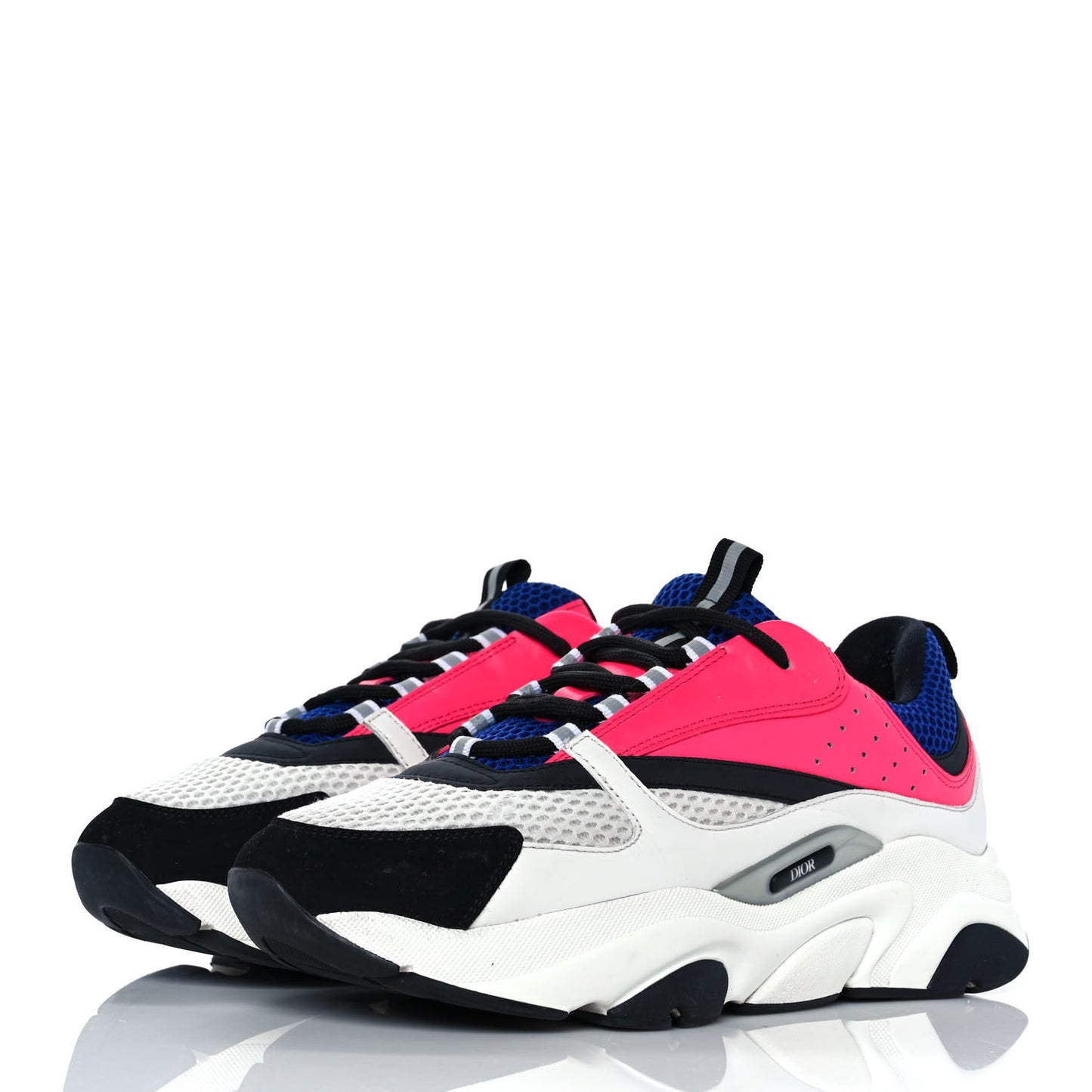 Technical Mesh Calfskin Mens B22 Sneakers 43 White Pink Blue