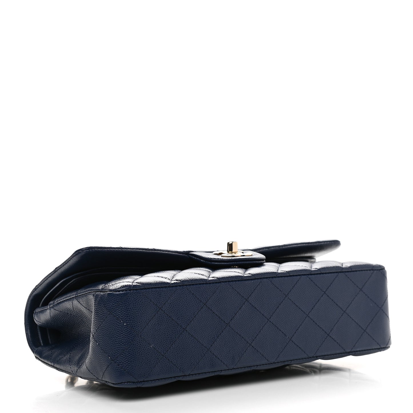 Caviar Quilted Medium Double Flap Navy
