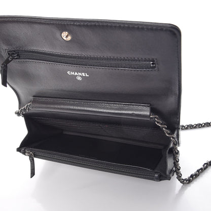 Chanel Lambskin Quilted Boy Wallet On Chain WOC Black 5 of 10