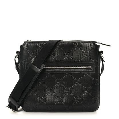 Gucci Calfskin GG Tennis Embossed Small Flat Messenger Bag Black 1 of 9