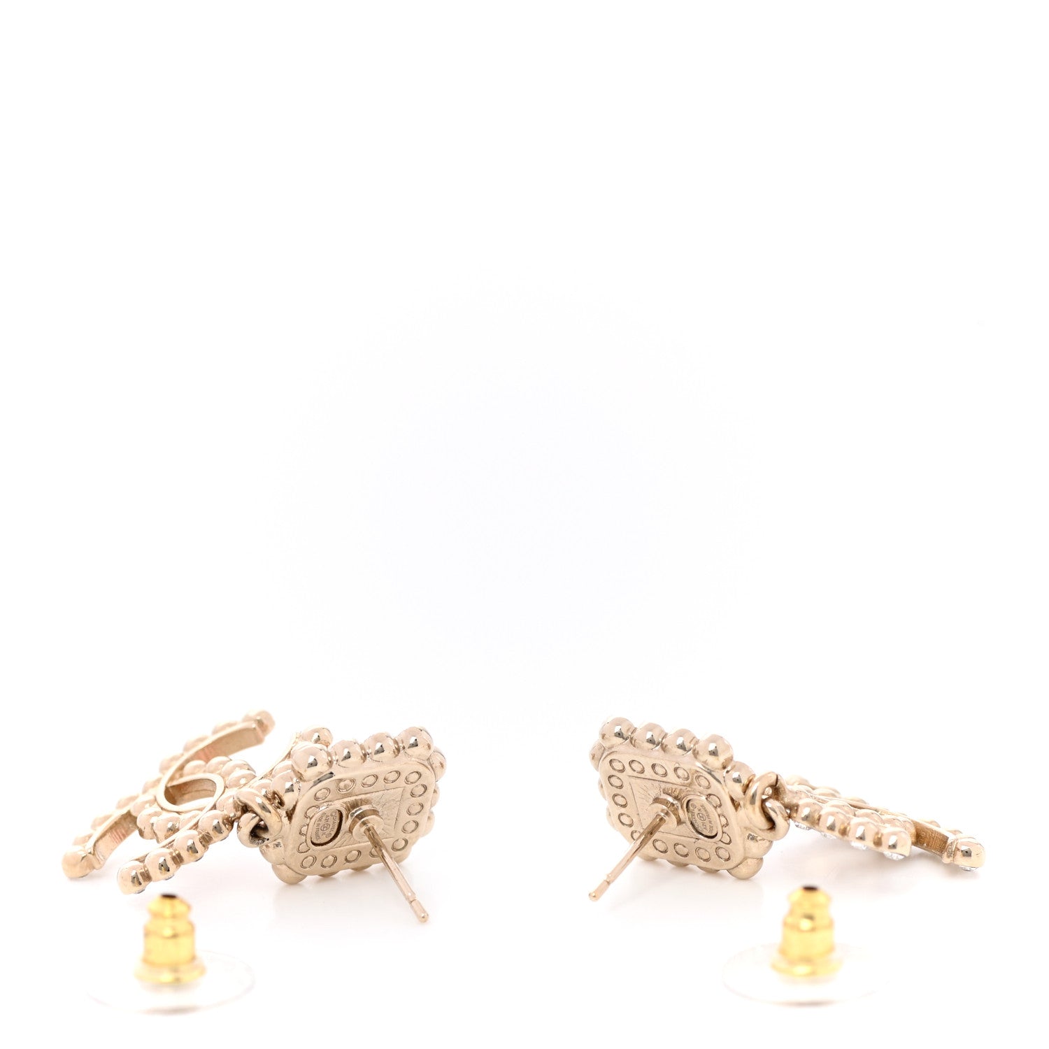 Chanel Crystal Pearl CC Drop Earrings Pink Gold 3 of 4