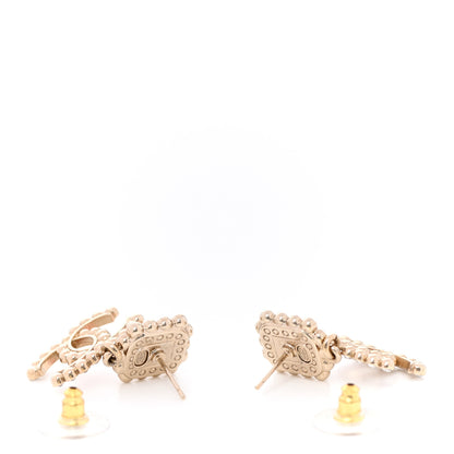 Chanel Crystal Pearl CC Drop Earrings Pink Gold 3 of 4