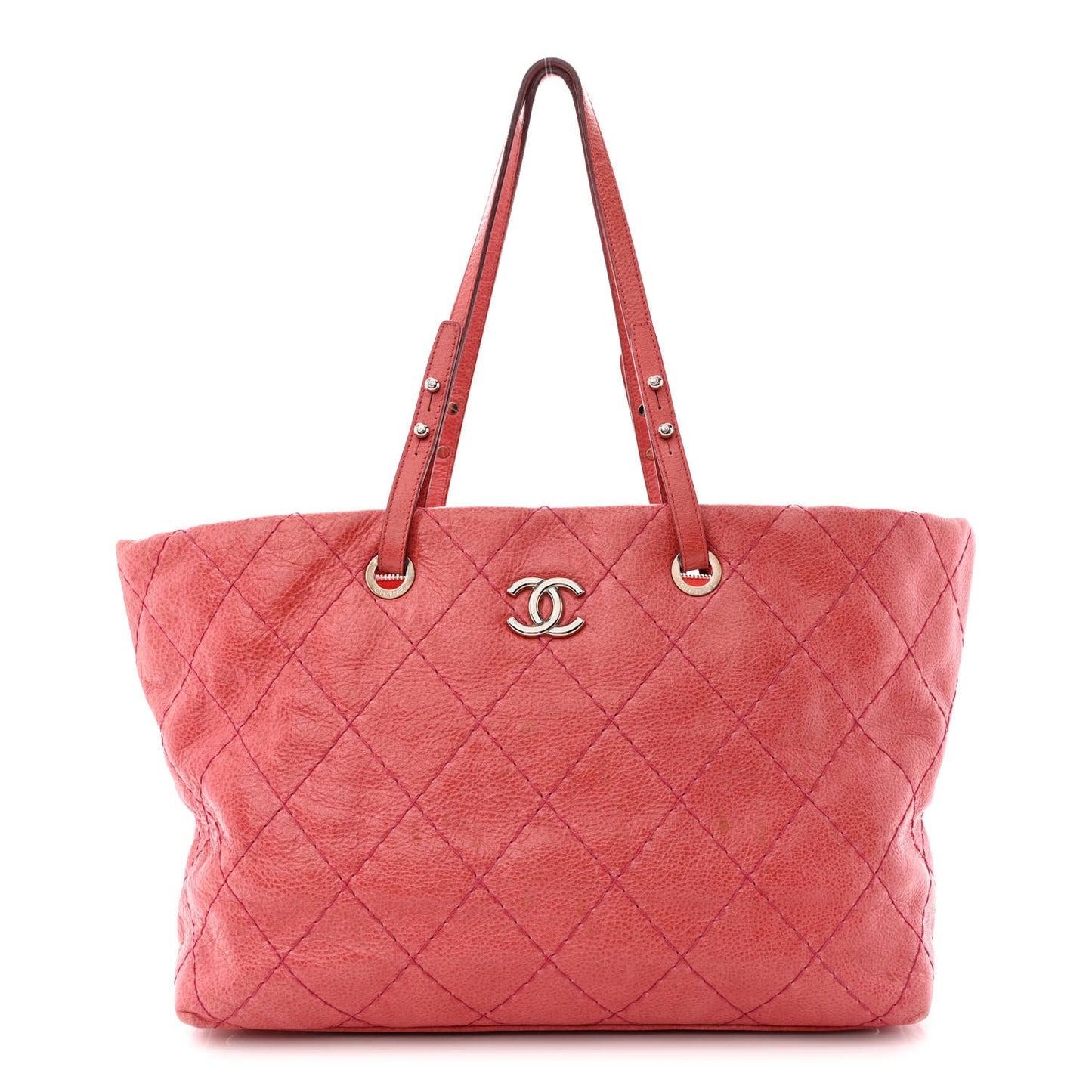 Glazed Calfskin Large On The Road Tote Red