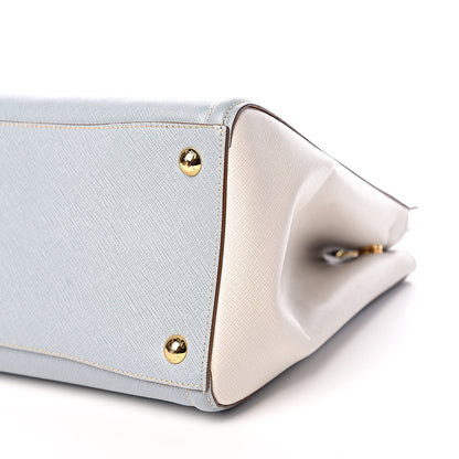 Prada Saffiano Lux Medium Bi-Color Tote Lago Talco 6 of 11