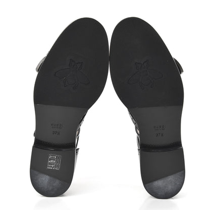 Gucci Calfskin Bee Embroidered Womens Queercore Brogue Wingtip Monk Strap Loafers 37.5 Black 5 of 9