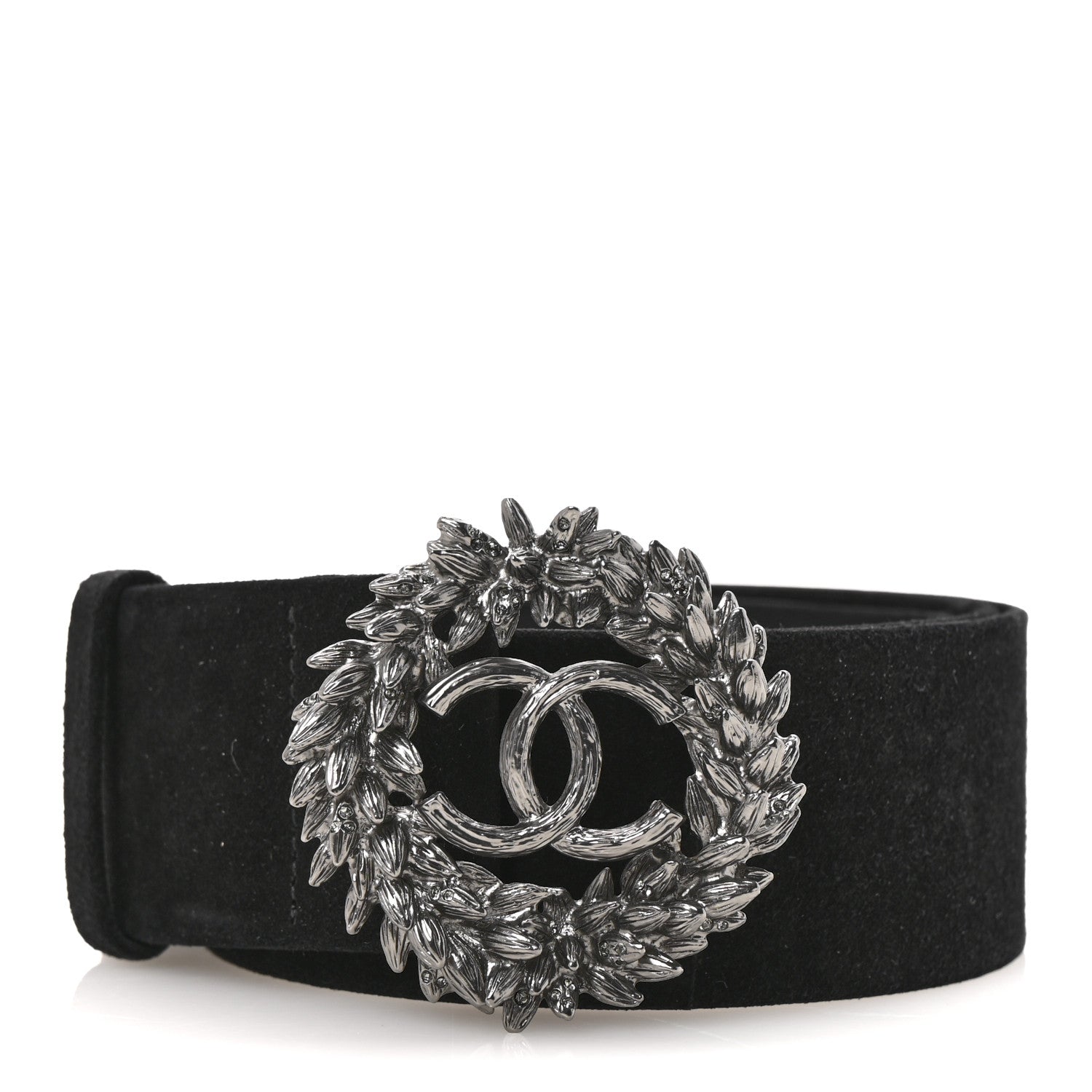 Chanel Suede CC Wreath Belt 85 34 Black Silver 1 of 7