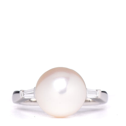 Mikimoto Platinum Diamond Akoya Pearl 10mm Ring 48 4.25 1 of 5