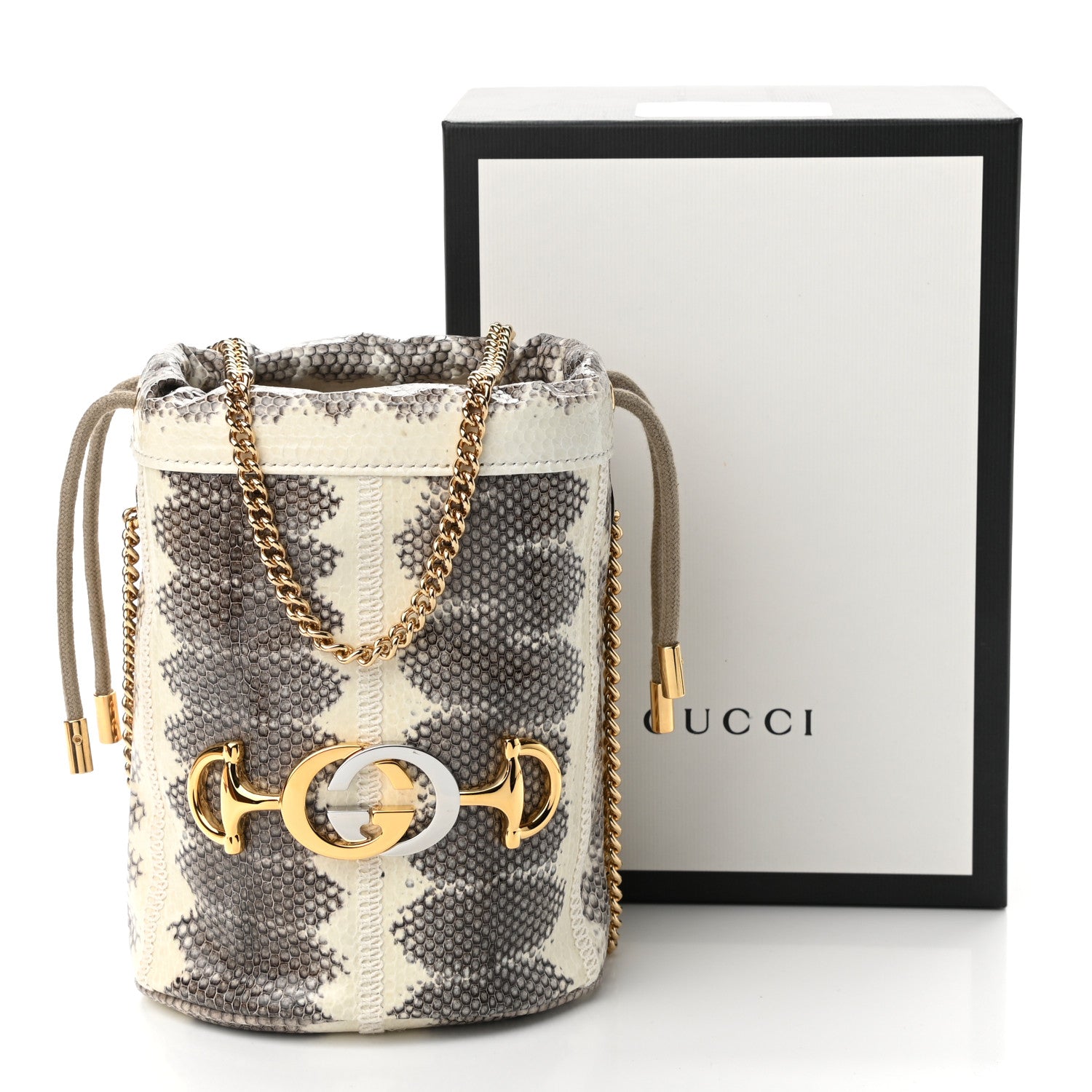 Gucci Snakeskin Mini Zumi Bucket Bag Grey 9 of 9