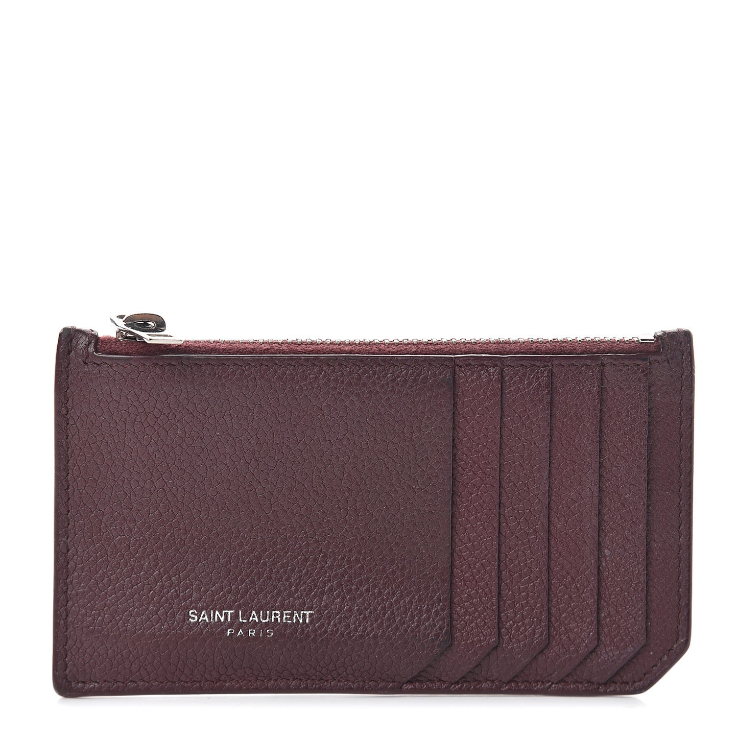 Grained Calfskin 5 Fragments Zip Pouch Card Holder Bordeaux