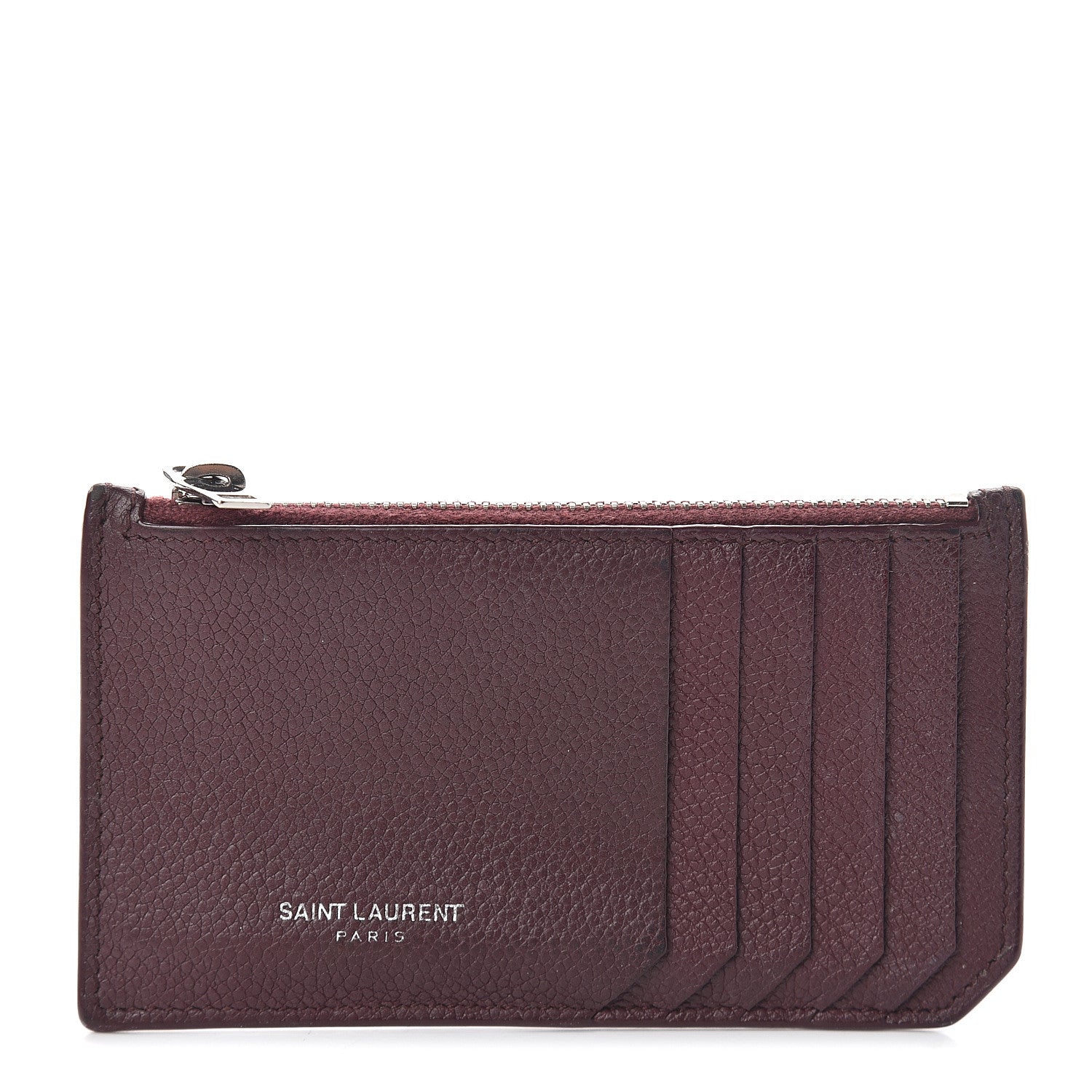 Saint Laurent Grained Calfskin 5 Fragments Zip Pouch Card Holder Bordeaux 1 of 5