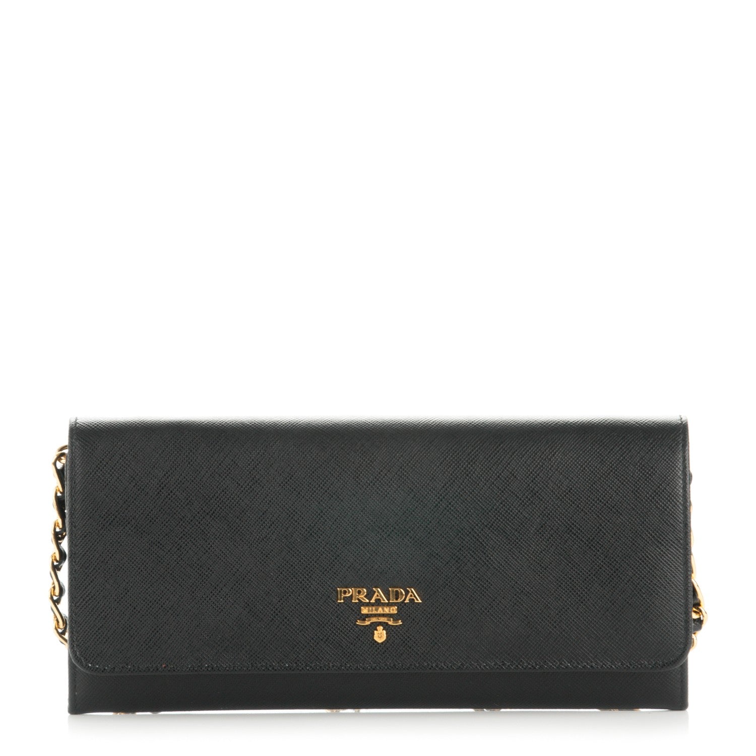 Prada Saffiano Metal Oro Chain Wallet Nero Black 1 of 7