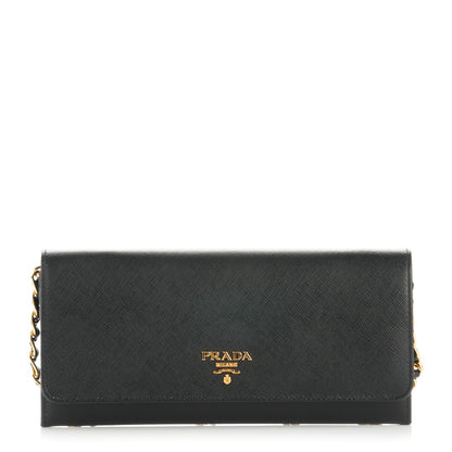 Prada Saffiano Metal Oro Chain Wallet Nero Black 1 of 7