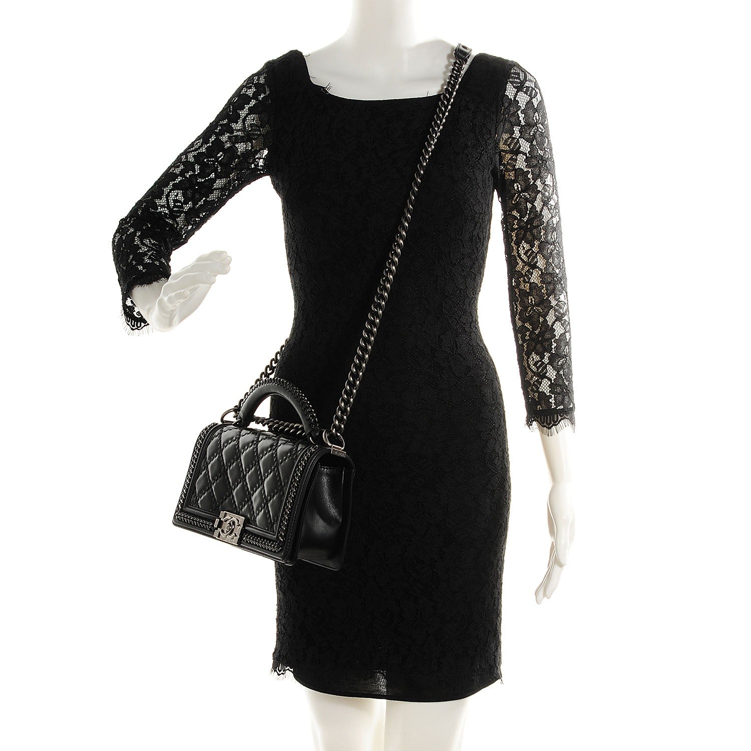 Chanel Calfskin Quilted Medium Top Handle Boy Flap Black 2 of 9