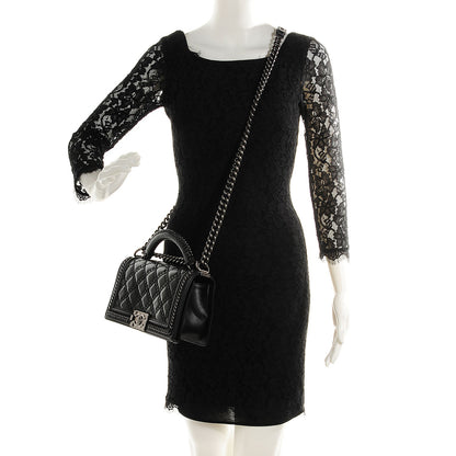 Chanel Calfskin Quilted Medium Top Handle Boy Flap Black 2 of 9